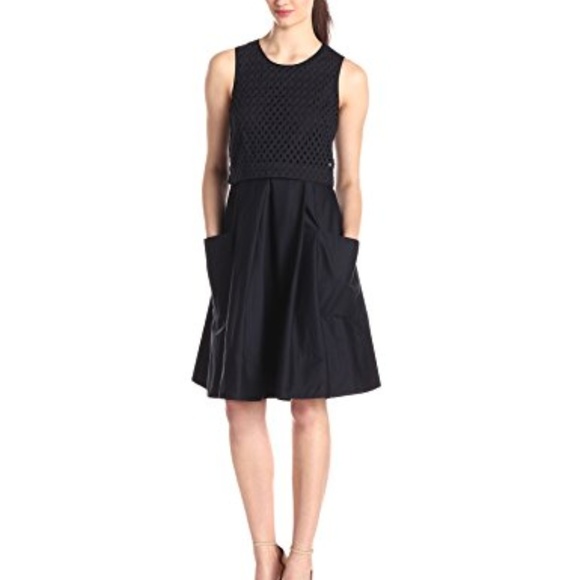 Eliza J Dresses & Skirts - Eliza J Black Mixed Media Dress Eyelet Pockets